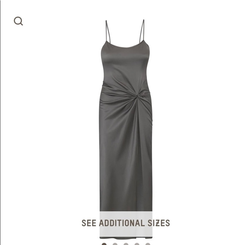 SKIMS SILK SLEEP SLIP WITH HIGH SLIT GUNMETAL 2x